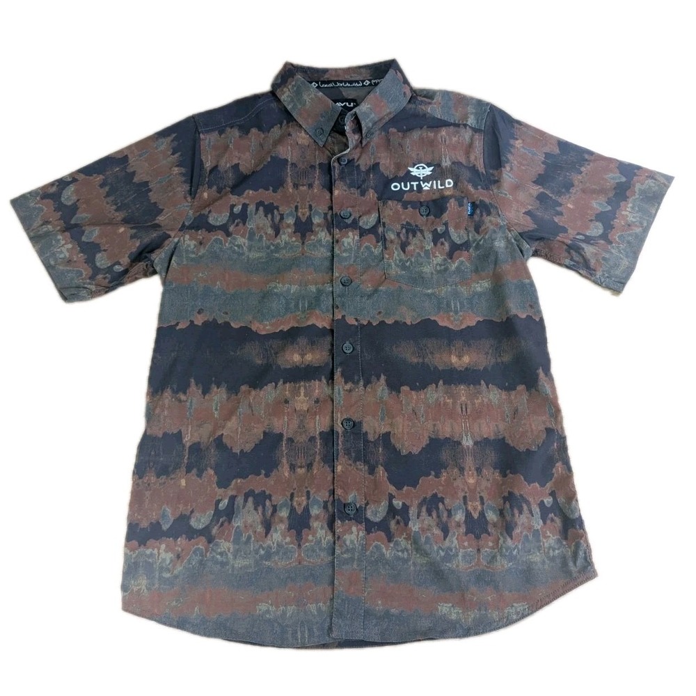 KAVU Men's Small Tie Dye Multicolor Polyester Button-Up Shirt